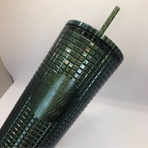 Starbucks 🍀 Metallic Forrest Green Grid Cold Cup, Great for Christmas, EUC 24oz